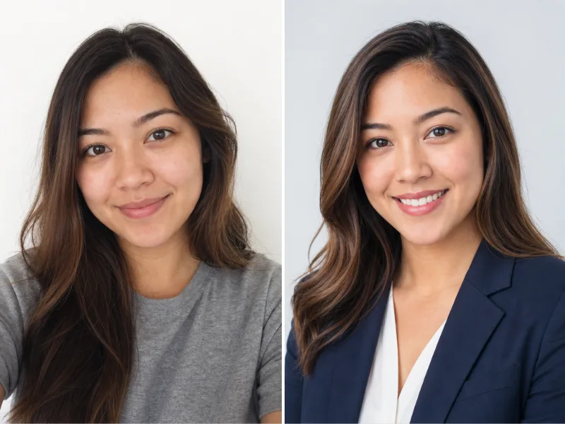 Before and after AI headshot