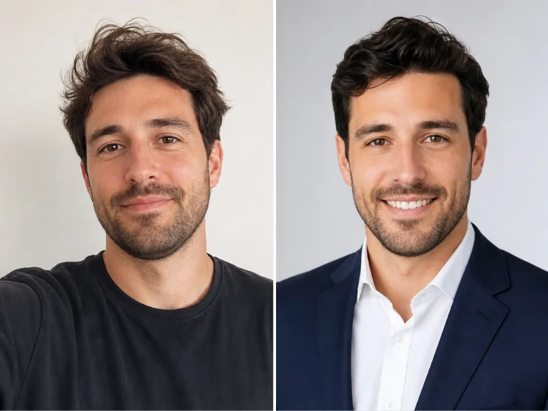 Before and after AI headshot
