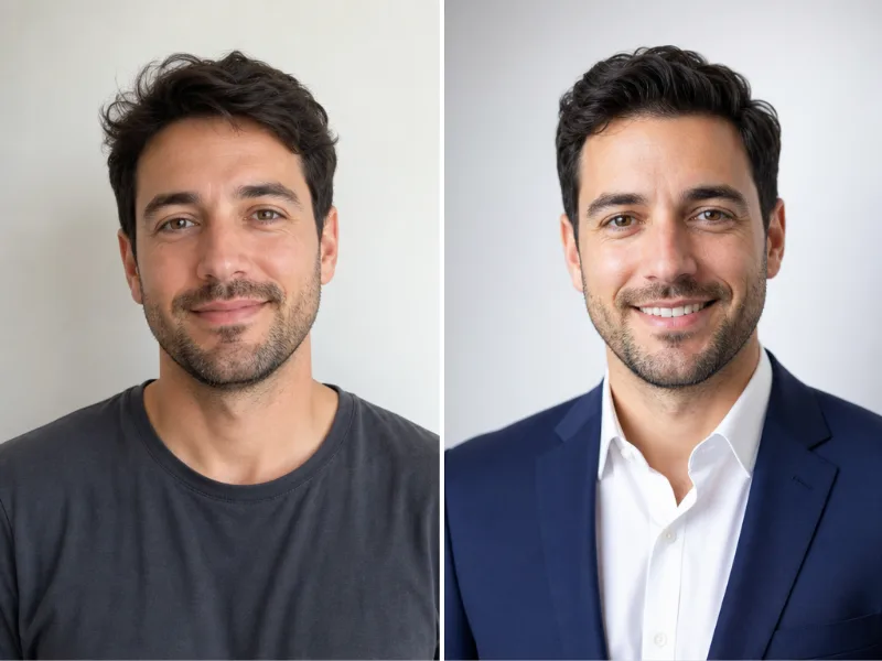 Before and after AI headshot