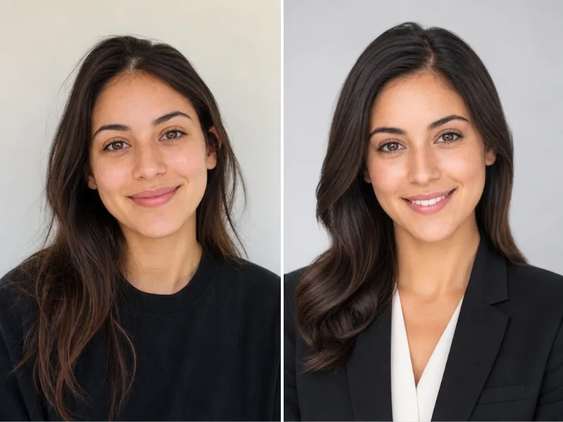 Before and after AI headshot