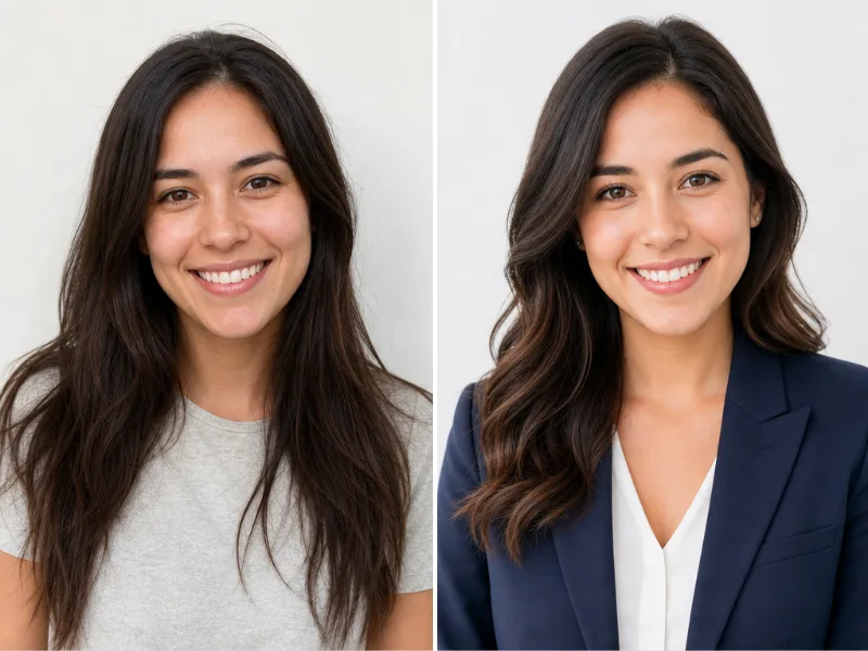 Before and after AI headshot