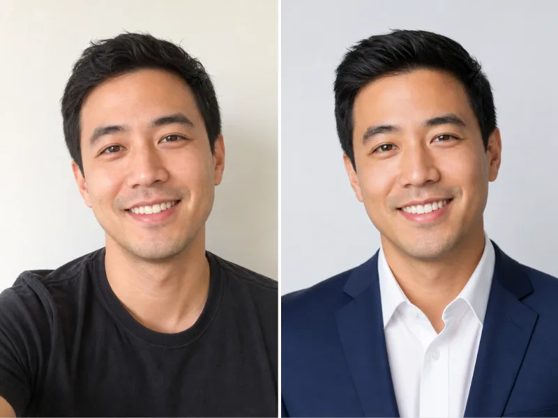 Before and after AI headshot